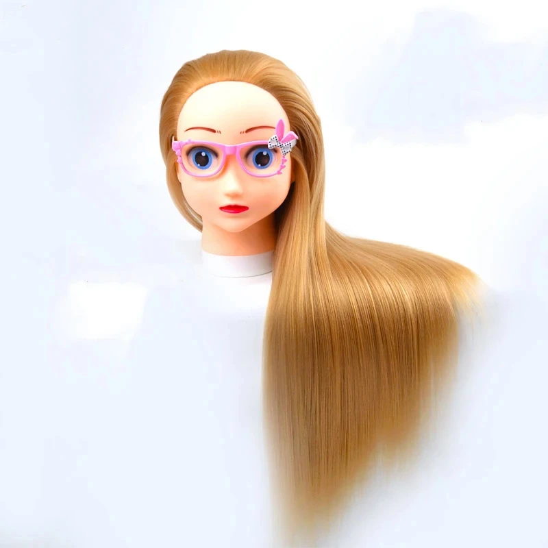 60 cm weibliches Schaufensterpuppenkopfmodell mit langen synthetischen Haarverlängerungen, brauner Trainings-Styling-Kopf, Schaufensterpuppe mit Ständer als Geschenk – Detail 1