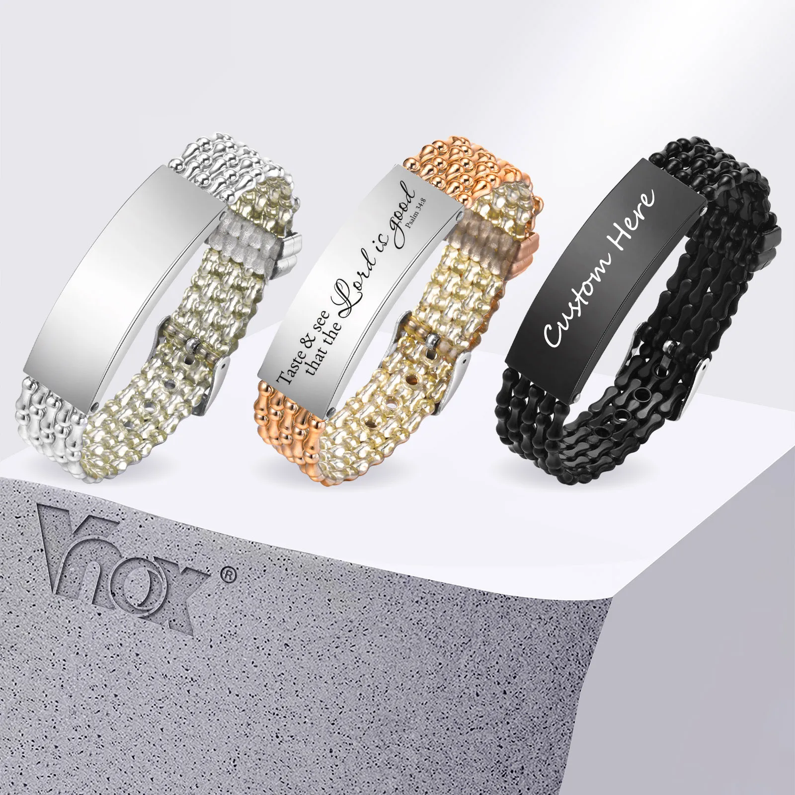 

Vnox Personalized Bracelet for Men Customized Engraved Name Stainless Steel Link Bracelet Jewelry Gift for Son Father Boyfriend