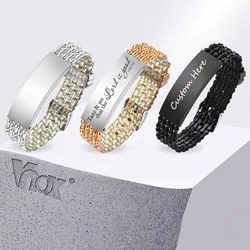 Vnox gepersonaliseerde armband voor mannen aangepaste gegraveerde naam roestvrijstalen schakelarmband sieraden cadeau voor zoon vader vriendje