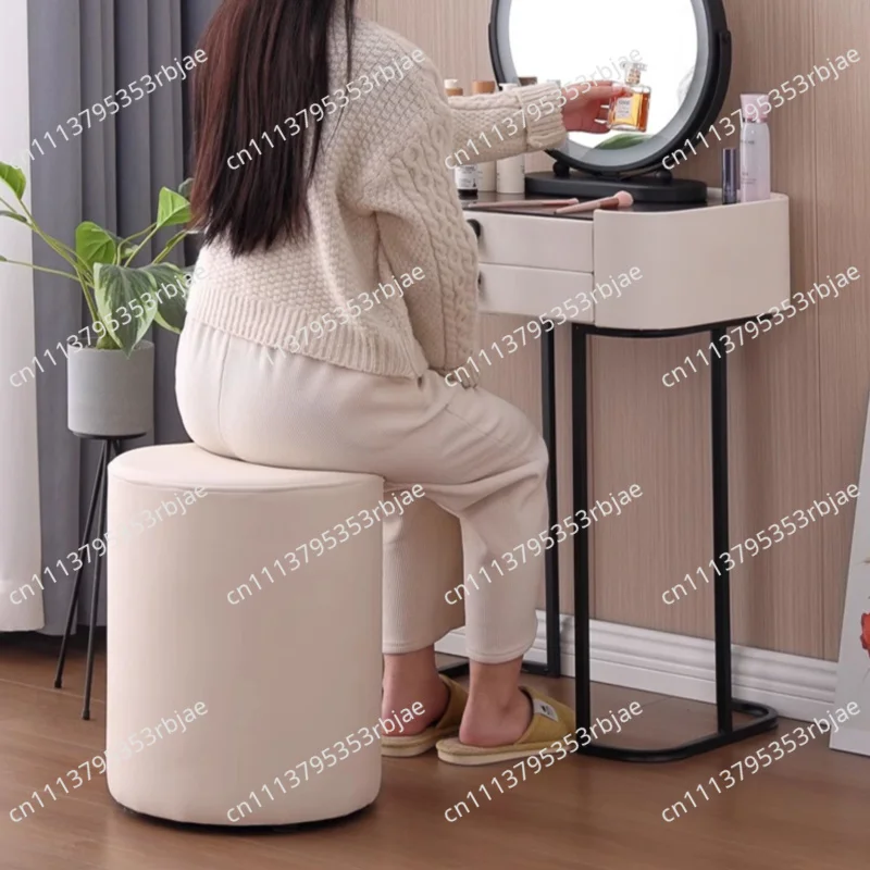 Leather Ottoman Round Stool Tall Bedroom Dressing Chair Stool Household Living Room Shoe Changing Leisure Foot Rest