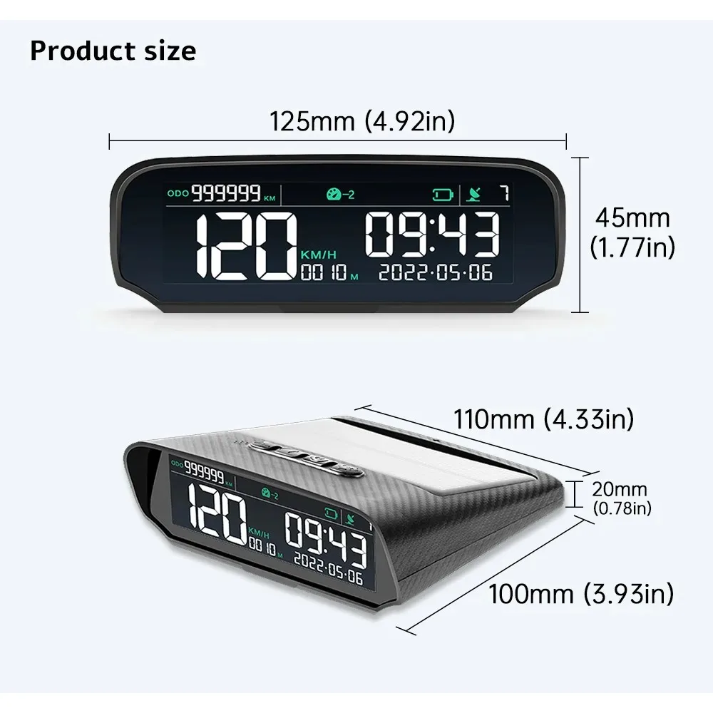 X100 Universal Car HUD Display Gauge Solar Charging Digital GPS Speedometer Over-speed Alarm Distance Altitude Display