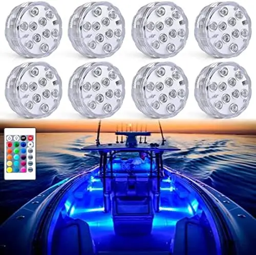 

Беспроводные RGB LED-фонари для лодок - 8 шт., водонепроницаемые, с дистанционным управлением, для палубы и салона, для каяков и бас-ботов
