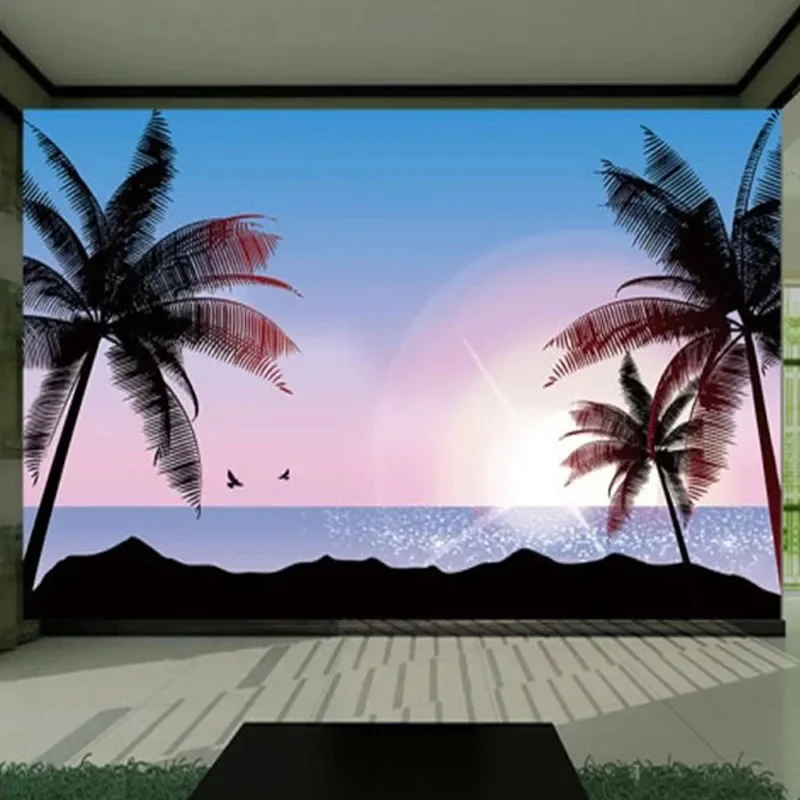 

Custom Mural Wallpaper 3D Coconut Tree Beach Seascape Fashion Wall Painting Living Room TV Sofa Bedroom Background Wall