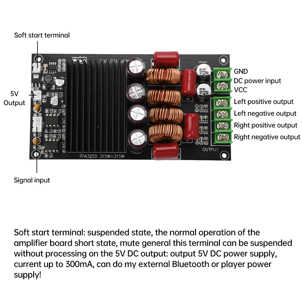 600W TPA3255 Fever HiFi Sound Amplifier Board 2X300W Audio Amplifier Module Dual Channel Stereo Class D Amp Home Theater