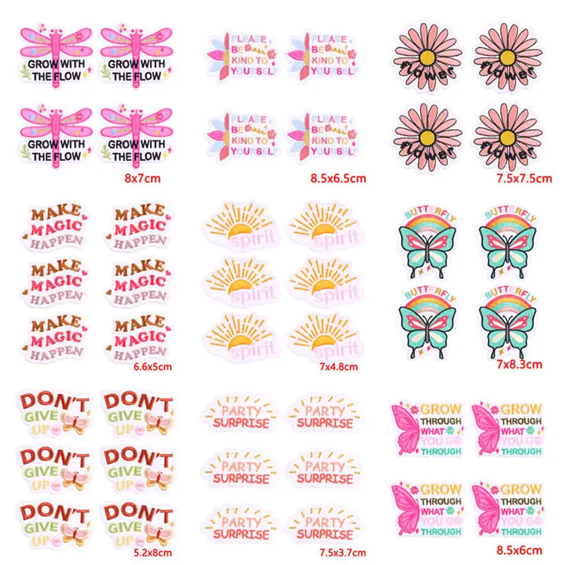 10PCS Wholesale Flower Text Slogan Patch Sew Embroidery Patch DIY Iron On Patches For Clothing thermoadhesive Patches On Clothes