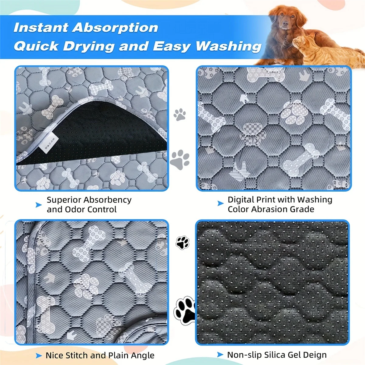 Washable Dog Pee Pad Reusable Pet Urine Mat Waterproof Puppy Training Diaper Mats for Car Seat Floor Sofa Pet Supplies