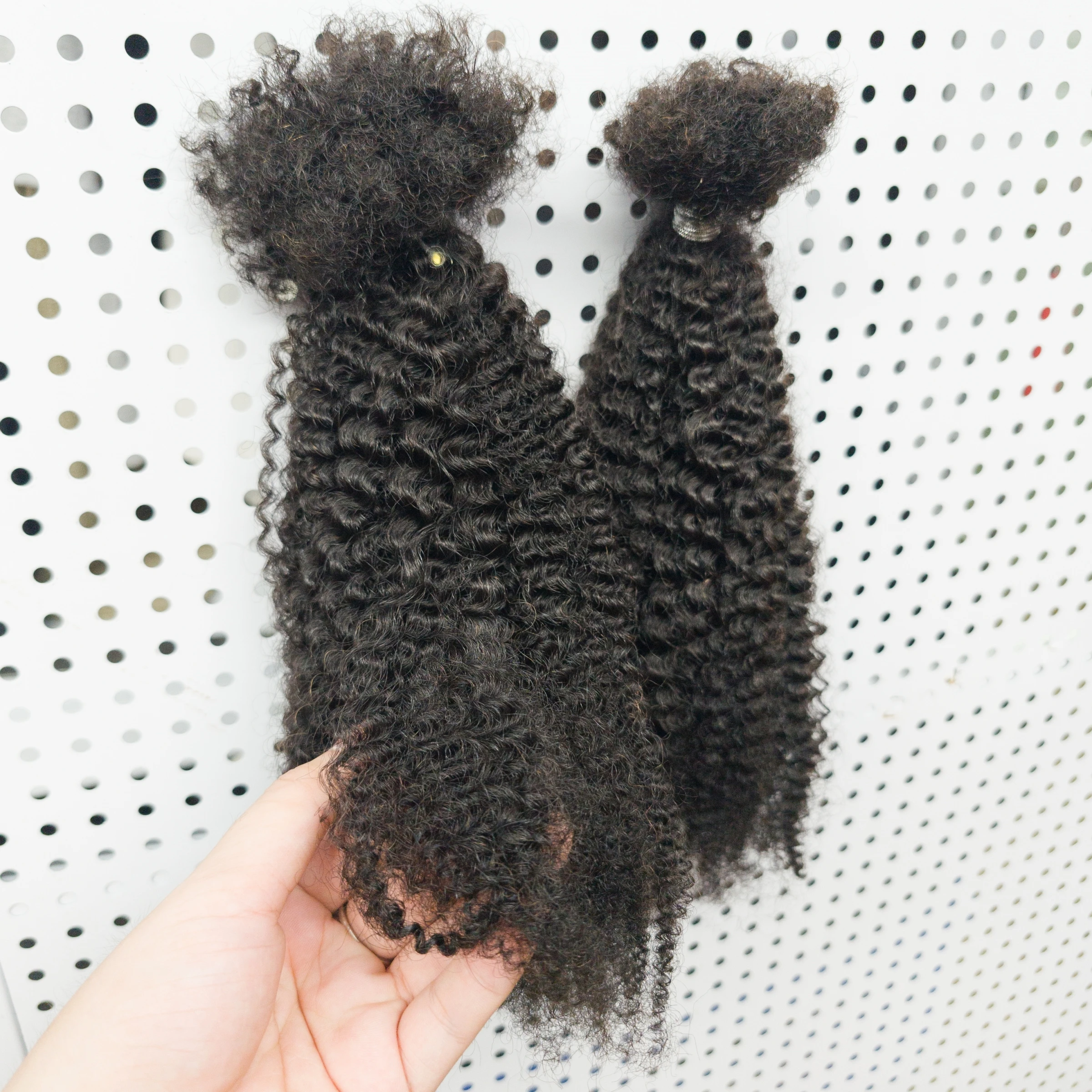 4C Afro Kinky Curly Bulk Brazilian Afro Kinky Human Hair Bundles Deal 16Inch Hair Extensions Curly Human Hair Weave for Women 1B