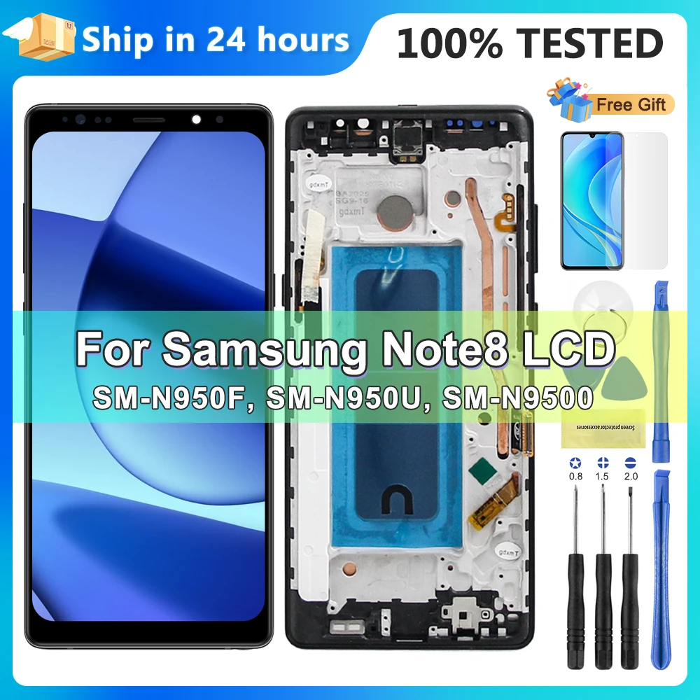 注-8-液晶フレーム付きサムスン-note8-n950f-n950u-n950w-n950fd-液晶ディスプレイタッチスクリーンデジタイザアセンブリディスプレイ-100-テスト済み