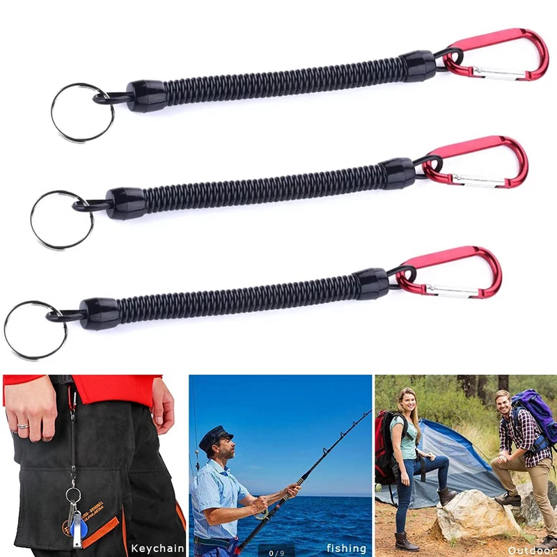 Angeln Lanyards 3 stücke 22 cm Versenkbare Spiralkette mit Karabiner TPU Bootfahren Angeln Seil Retention Seil Angeln Werkzeuge Tackle – Detail 6