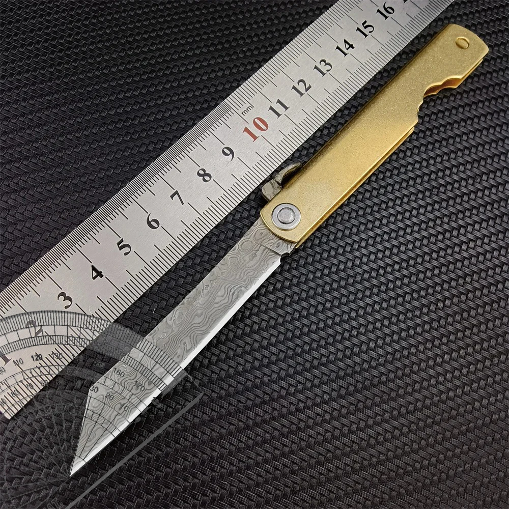 Higonokami VG10 Damascus Steel Hunting Folding Blade Knife Copper Handle Tactical Military Outdoor Survival Edc Pocket Knifes