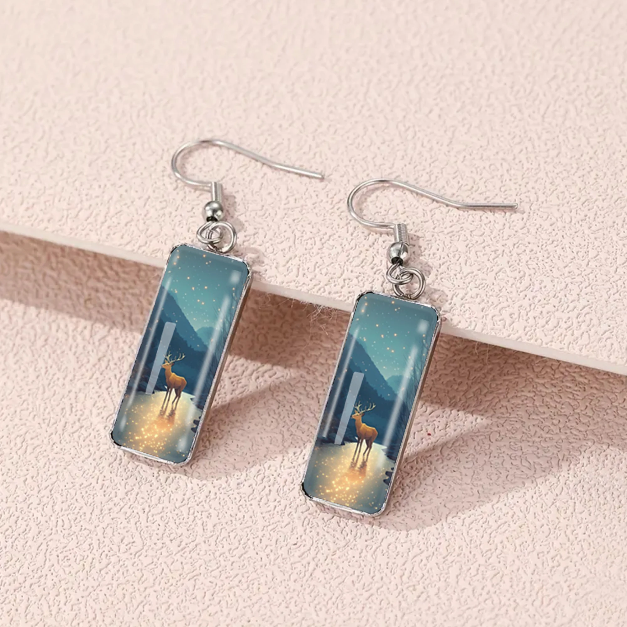 1 Pair of Starry Deer Earrings with Convex Glass and 316 Stainless Steel Long Hooks, Featuring an Elegant and Simple Style, Suitable for Women for Daily Wear, Gift-Giving, or Vacation Wear as Jewelry Earrings