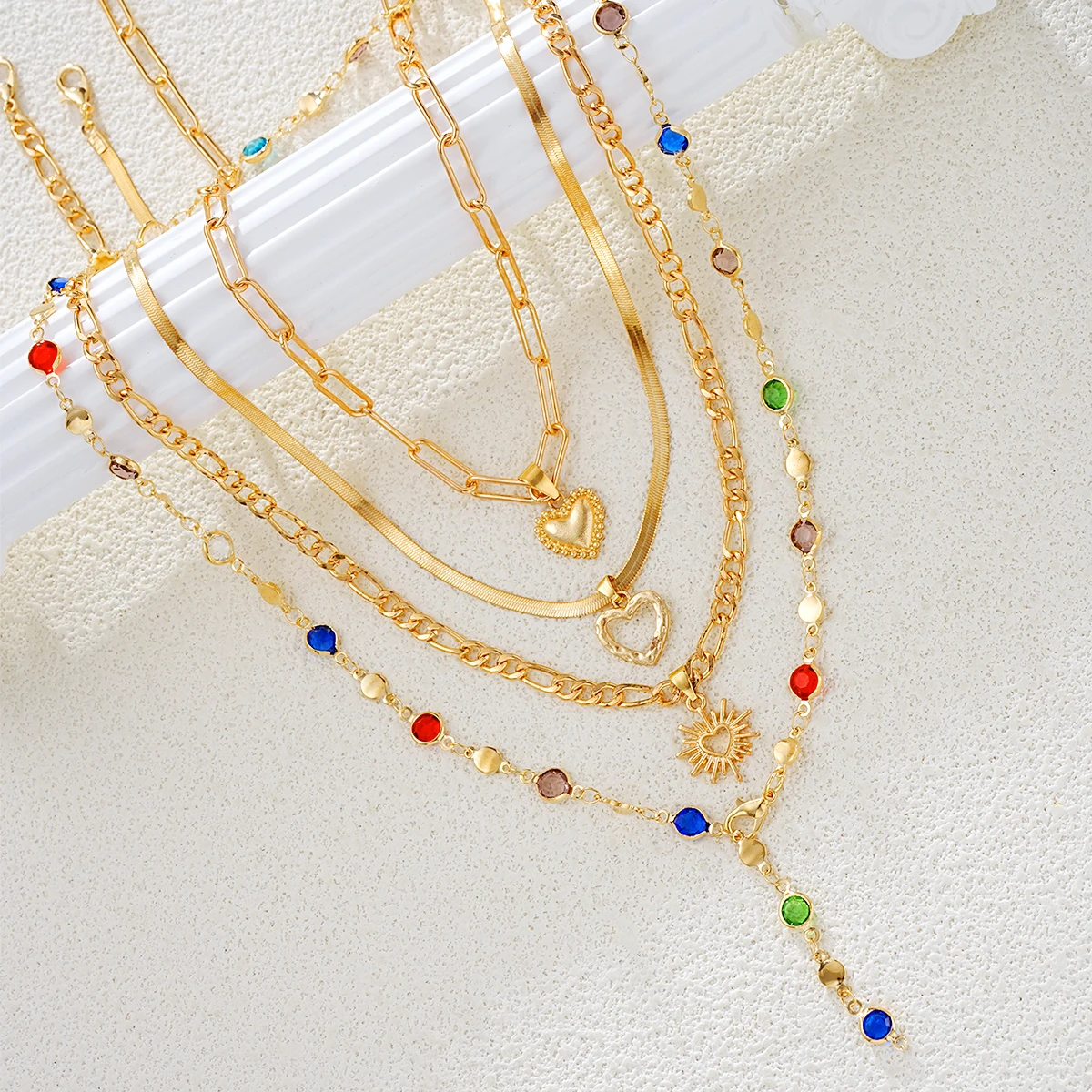 4Pcs/Set Simple Jesus Cross Pendant Choker Necklace for Women Trendy Colorful Crystal Chain Christian Daily Wear Jewelry Gifts
