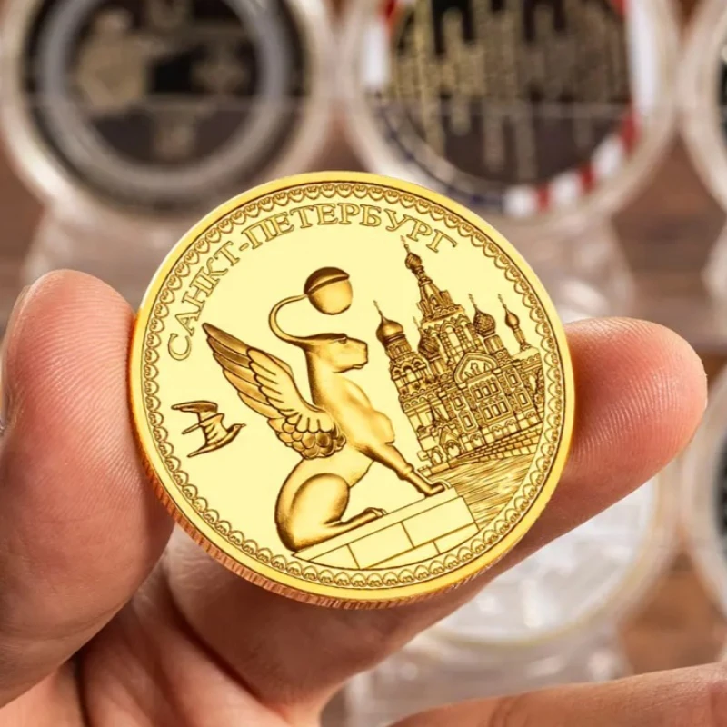 Russian Saint Petersburg Gold Plated Souvenir Coins Double-headed Eagle Pattern Collectible Coin Collection Art
