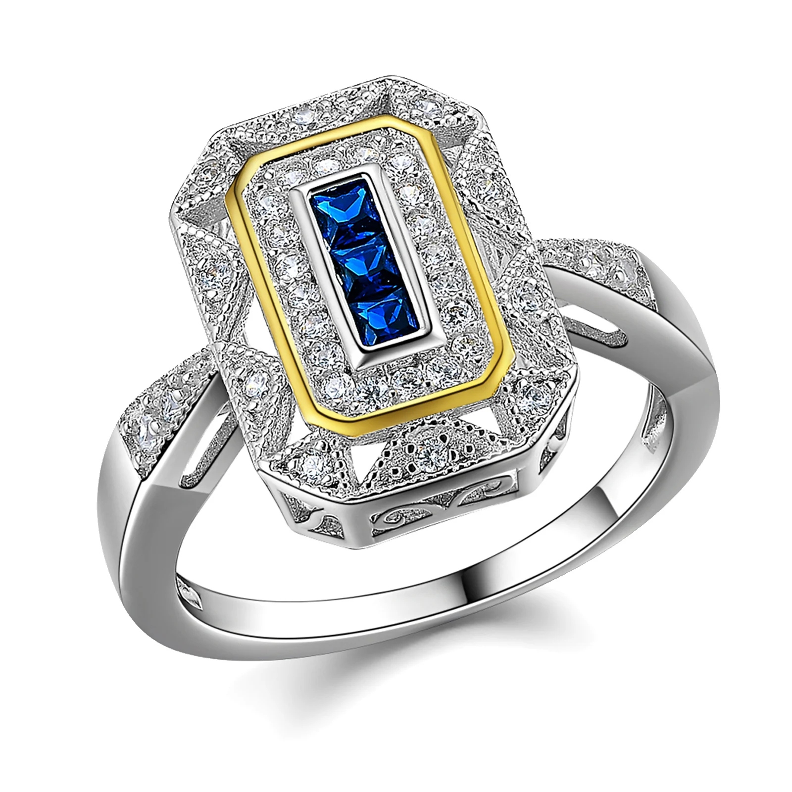 

Engagement Wedding Rings for Women Real 925 Sterling Silver White & Gold Color Blue AAAAA Zircon Cocktail Ring Jewerly Gifts