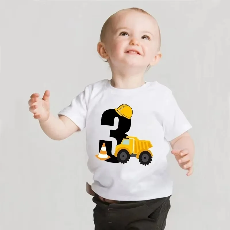 

Summer Cotton Kids Boys T-shirts Baby Short Sleeve Excavator Top 1 2 3 4 5 Years Birthday Tees Shirts Children Fashion Clothing