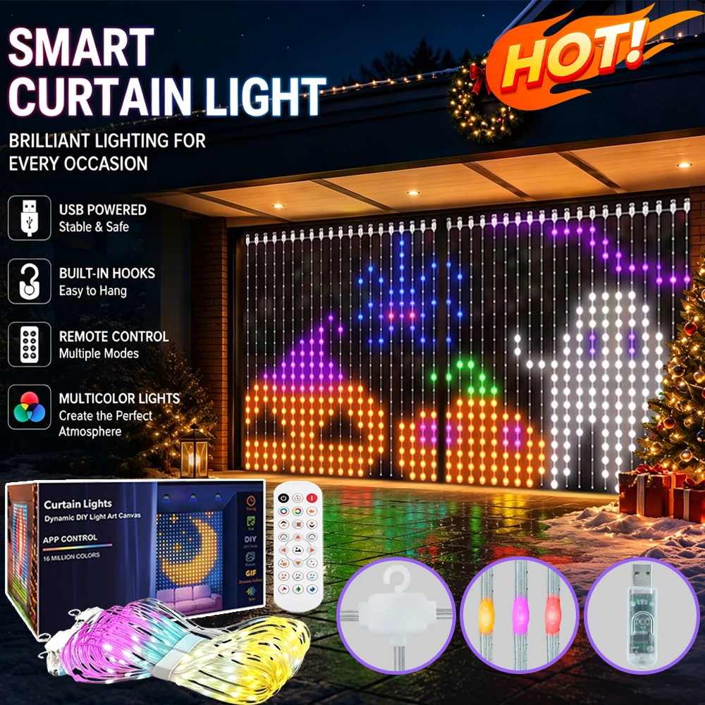 1/2PCS Smart Curtain Lights,400-800LED String Lights DIY Color Changing Window Fairy Lights for Indoor Outdoor Wall Decor