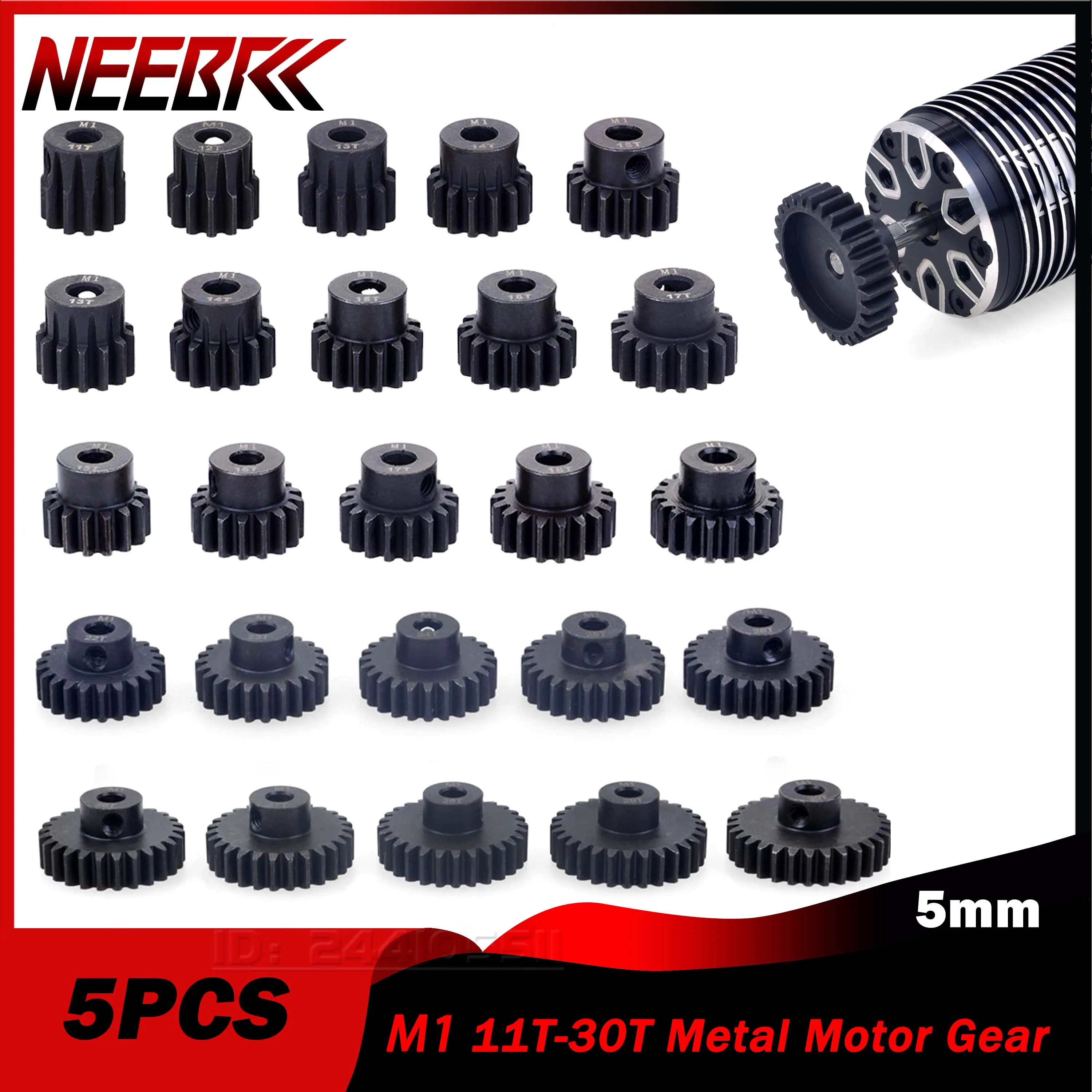 5pcs M1 5mm 11T 12T 13T 14T 15T 16T 17T 18T 19T 20T 21T 22T 23T 24T 25T 26T 27T 28T 29T 30T Pinion Motor Steel Gear for 1/8 Car
