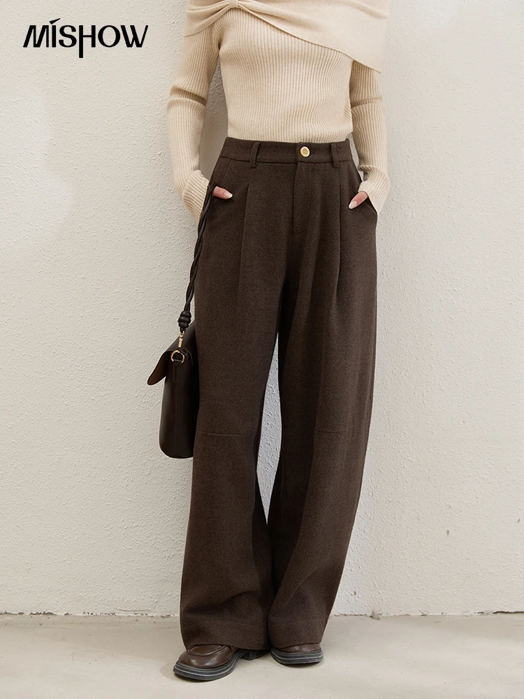 

MISHOW Women Pants 2025 Autumn Winter Retro Brown Wide-leg Pants High Waist Design Loose Casual Drape Pants MXE88K1122