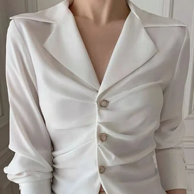 White Shirt Women's Top Early Spring New Style High-end Feeling Hanging Feeling Waist Cinching Shirt