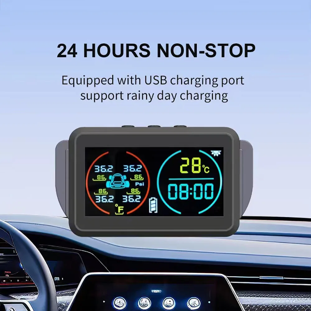 Smart Solar Power TPMS Car Tire Pressure Monitoring System Alarm Tyre Air Pressure meter Gauge Temperature Warning 4 Sensors