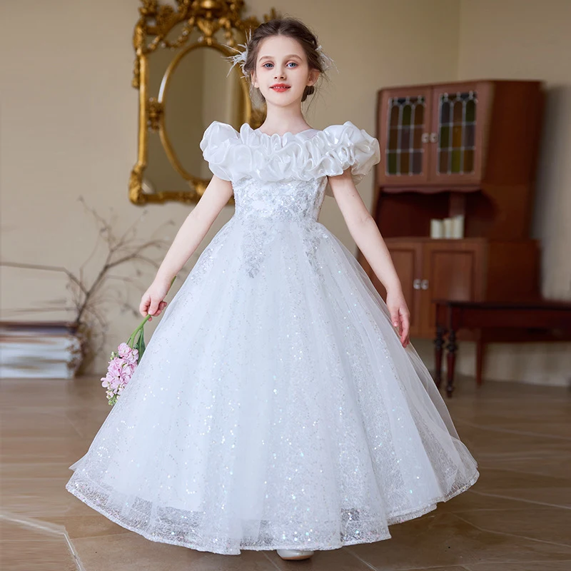 Girls' Summer Puffy Tulle Sequin Dress for Performances, Fashion Show, and Birthday Parties
