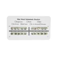 Attelles orthodontiques avec tampon blanc, crochet MBT 3/345, mini standard 0.022, 10 paquets