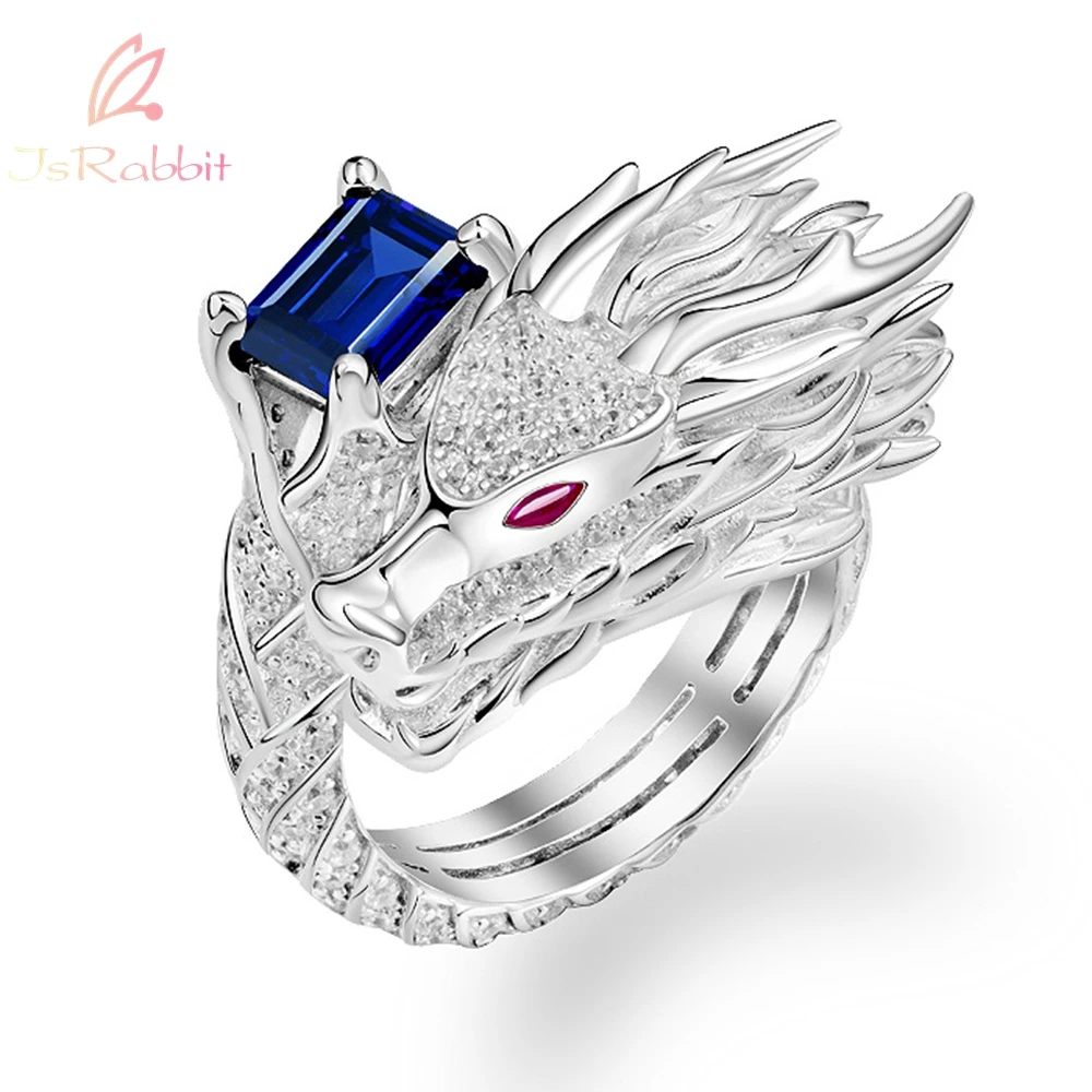 

IsRabbit 18K Gold Plated Sparkling 6*8MM Sapphire Gem Dragon Ring for Women Men Gifts 925 Sterling Silver Fine Jewelry Wholesale