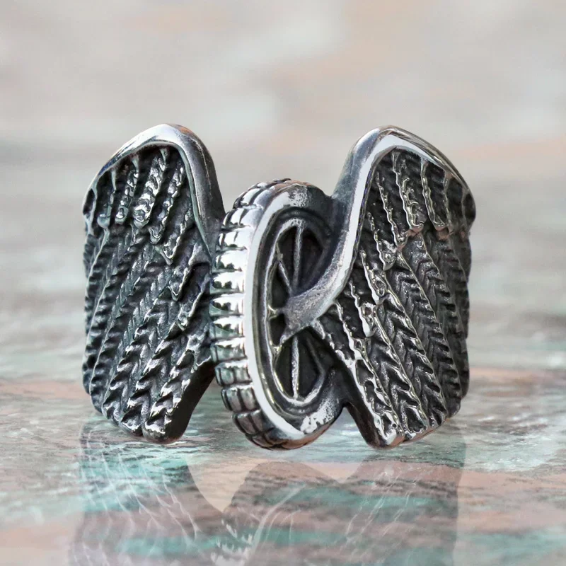 New Style Cool Wings Wheel Ring Punk Stainless Steel Biker Ring Men Fashion Jewelry Dropshipping Store Best Gift For Friend