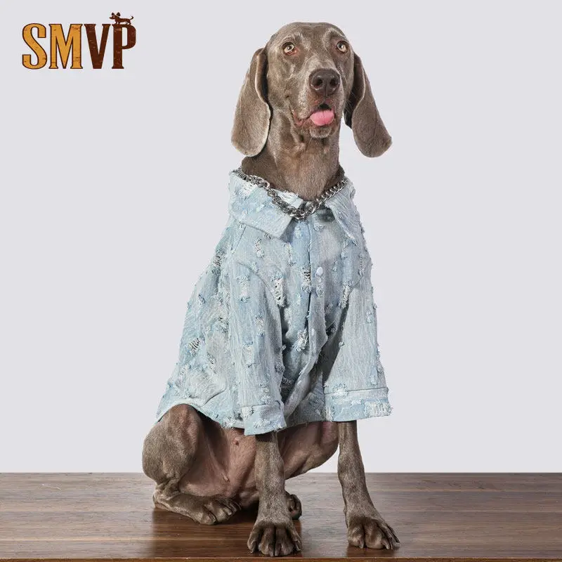 Spring and Summer Thin Breathable Old Style Ripped Soft Cotton Denim Shirt Small Medium and Large Dog Clothes