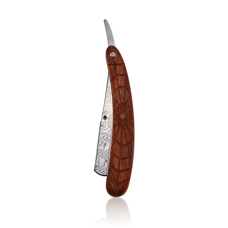 Damascus Pattern  Stainless Steel Folding Razor Spider Rosewood Grain Handle Men\'s Facial Shaver Straight razor Holder G0722