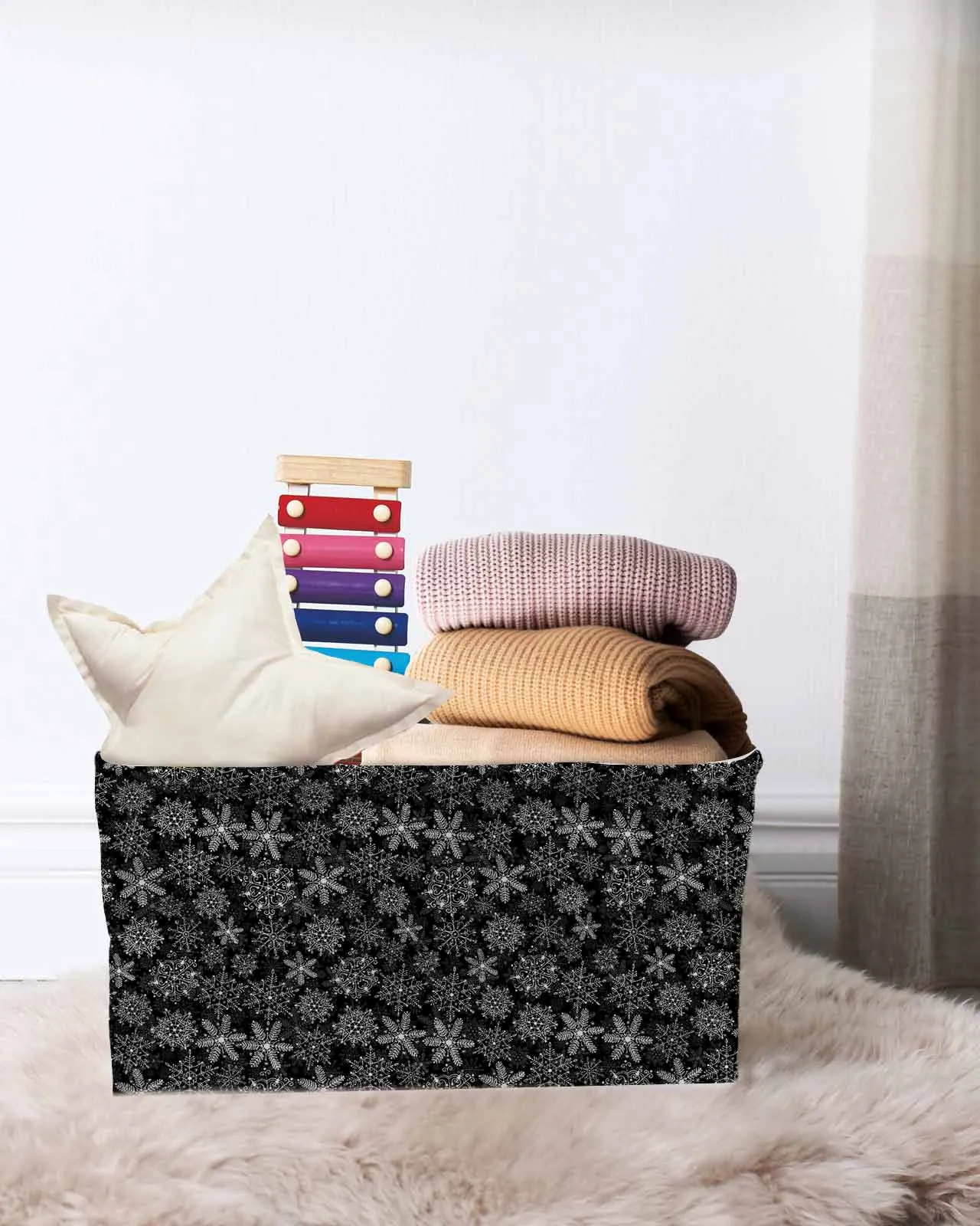 Hand-Painted, Retro StyleBasket Clothes Folding Storage Box For Nursery Underwear Toy Organizer Laundry Basket With Handle