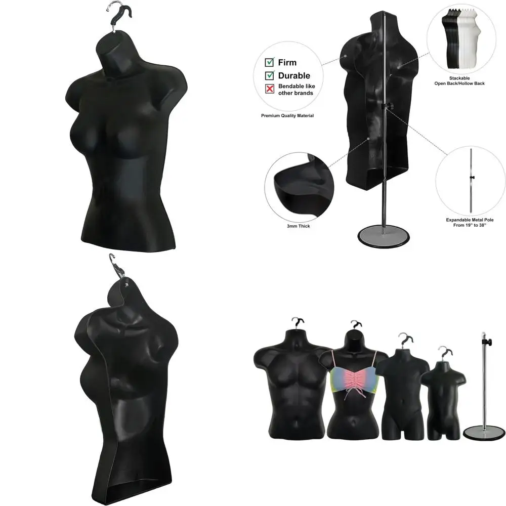 

Hanging Mannequin Set for Male, Female, Child, and Toddler with Metal Stand, Hollow Back, S-M Size