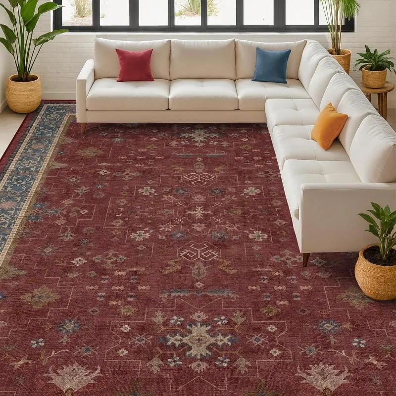 Vintage Bohemia Living Room Carpet Home Decoration Sofa Coffee Table Floor Mat Non-slip Machine Washable Bedroom Bedside Rug
