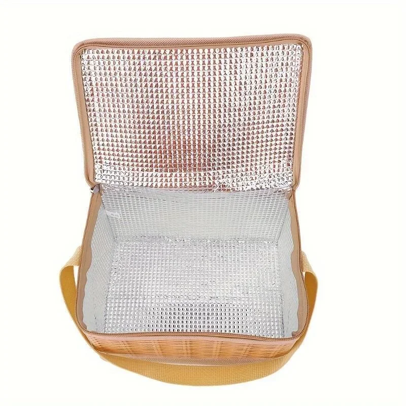 1pc New Portable Wicker Rattan Food Container Basket Insulation Bag Lunch Box Picnic Bag for Outdoor Camping