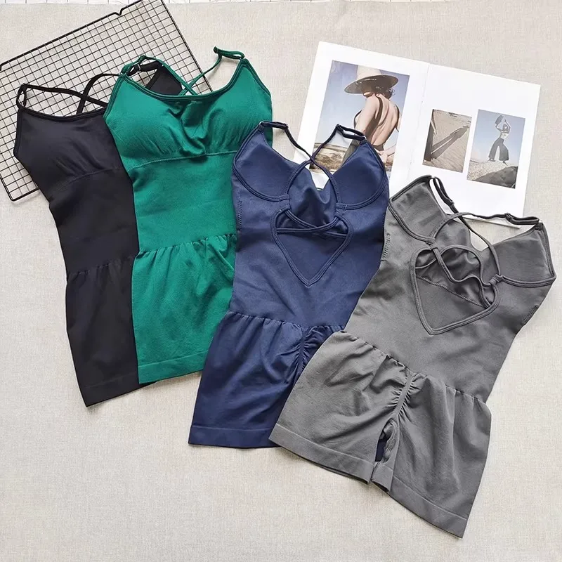 WAREBALL Women's Yoga Jumpsuit, Sexy One-Piece Fitness Romper with Strap, Tummy Control & Padded Sports Bra for Workout image 4