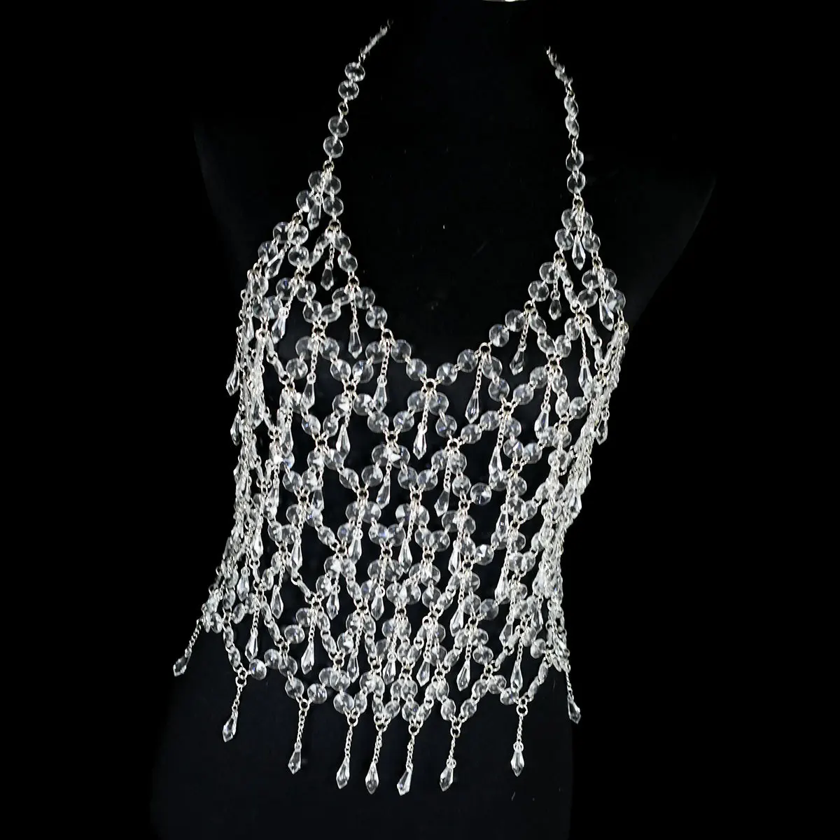 Crystal Sexy Vest Women'S Exposed Navel Rhinestone Underwear Body Chain Stage Performance Tassel Water Droplet Crystal Suspender