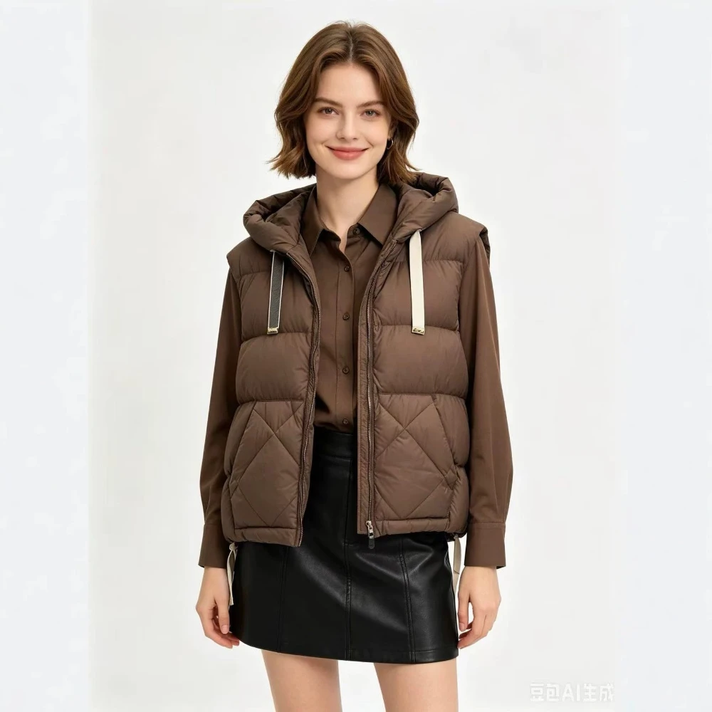 Women's Down Jacket with Hood Winter Female Short Down Coat Loose Silhouette Duck Down Windproof Winter Puffer Coat Side Pockets