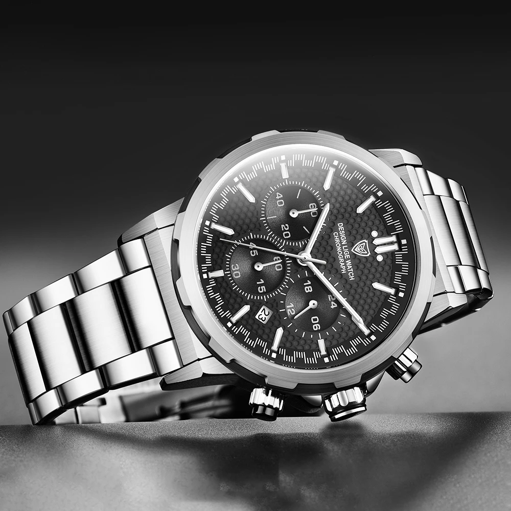 2024 LIGE New Wrist Watch Men Waterproof Chronograph Military Army Stainless Steel Male Clock Top Brand Luxury Man Sport Watches