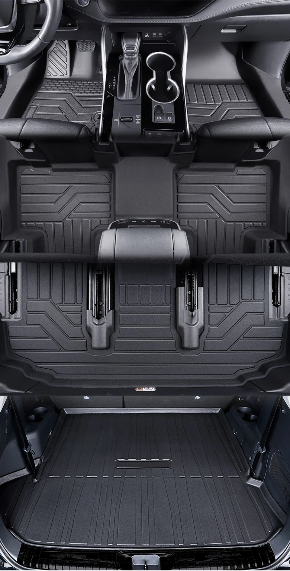 Gummi-Fußmatten-Set für Toyota Highlander 2022, wasserdicht, Dropshipping, Innenraumzubehör, 100 % passgenau, Leder-Teppich – Detail 2