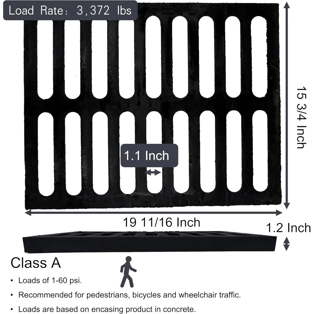 غطاء تصريف خارجي من الحديد الزهر شديد التحمل، شبكة مجاري 20 × 16، شبكة قناة متينة من الفئة A، نظام تصريف مستطيل أسود #4