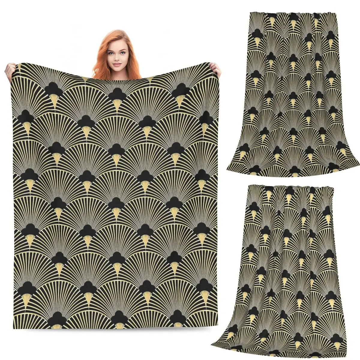 

Fan Pattern Blanket Fleece Sofa Throw Blanket Multi-function Throw Blankets for Home Bedroom Outdoor Throws Bedspread Quilt