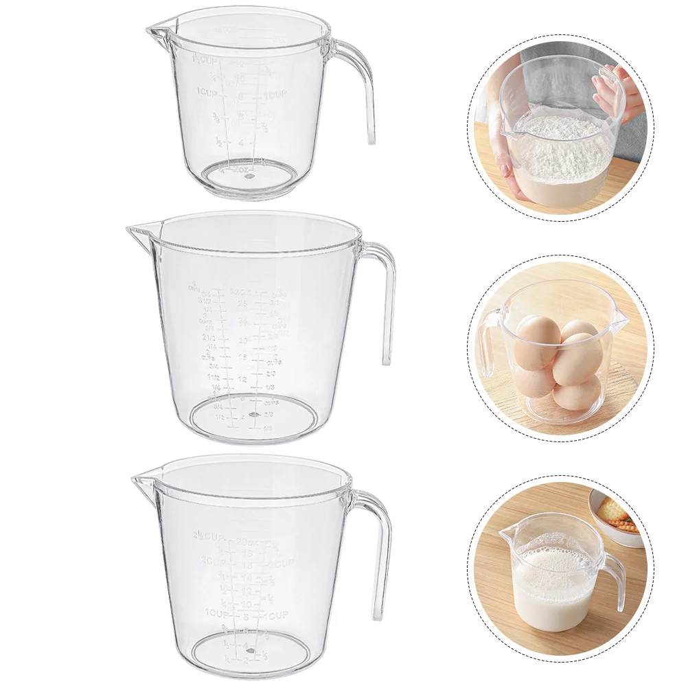 

3pcs Measuring Cups Plastic Set Clear Graduated Cup Kitchen Tool For Home Coffee Milk Large Capacity Scaled Holder Apartment