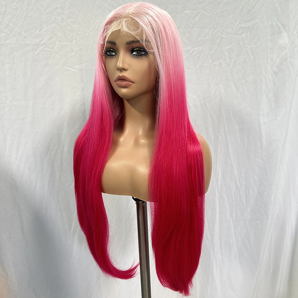 13x6 Lace Synthetic Straight Wigs Gradient Pink Wig for Women 30 Inch Pre Plucked with Baby Hair Glueless IPARTY Daily Wearing