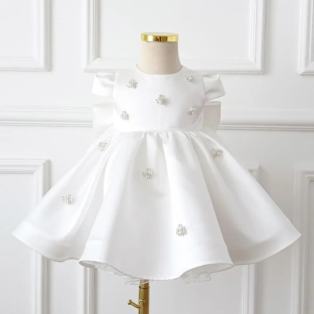 Baby Dresses for Eid Girl's Ceremonial Dress with Big Bow Toddlers Beading Ball Gowns for 1st Birthday Child Boutique Wear