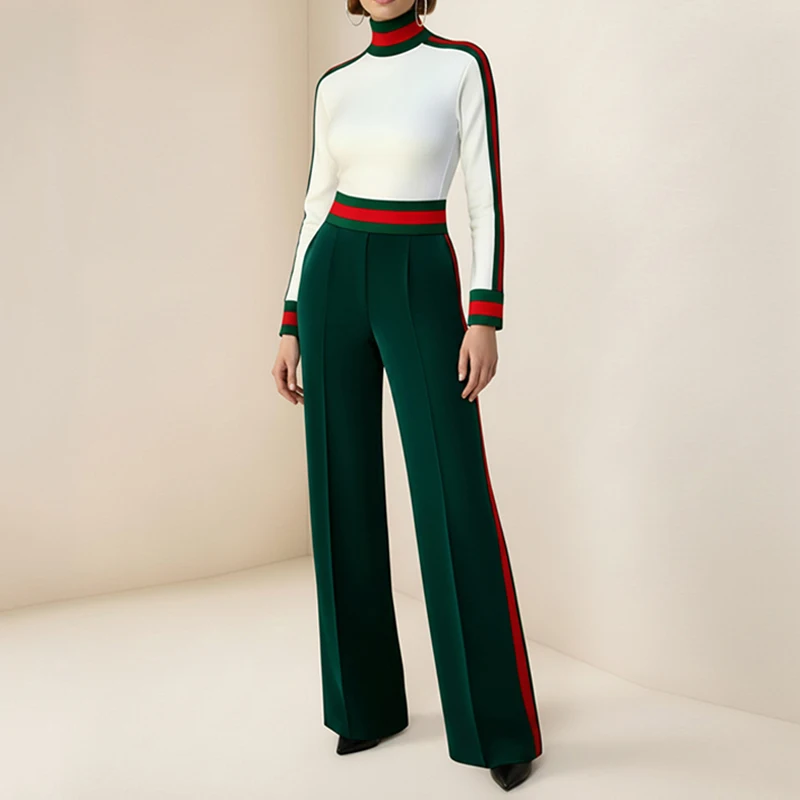 Modigirl femmes Vintage élégant fête 2 pièces pantalon ensemble 2026 contraste couleur haut rayé pantalon à jambes larges élégant dames ensembles