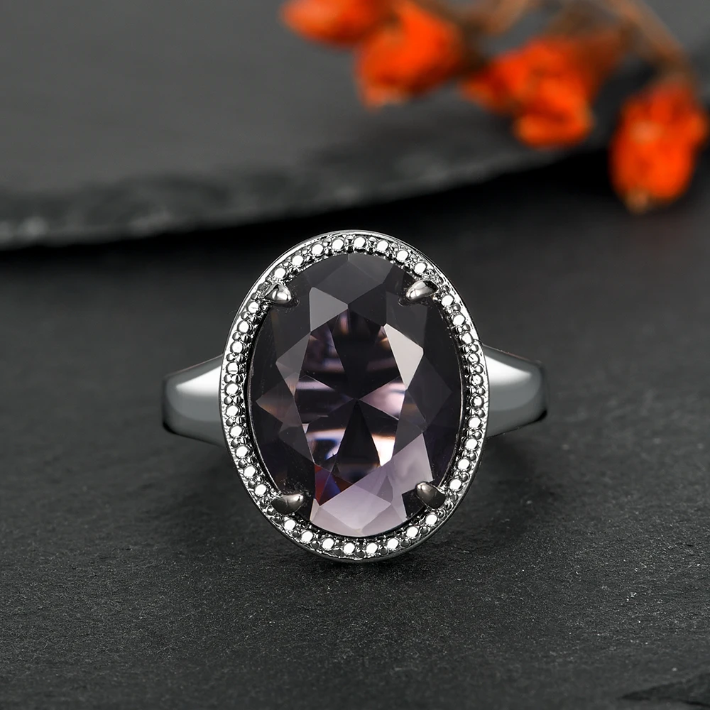 Women\'s Jewelry S925 Silver Ring Amethyst Ring Exaggerated Egg Shaped Female Ring for Women Wedding Party Gifts Purple