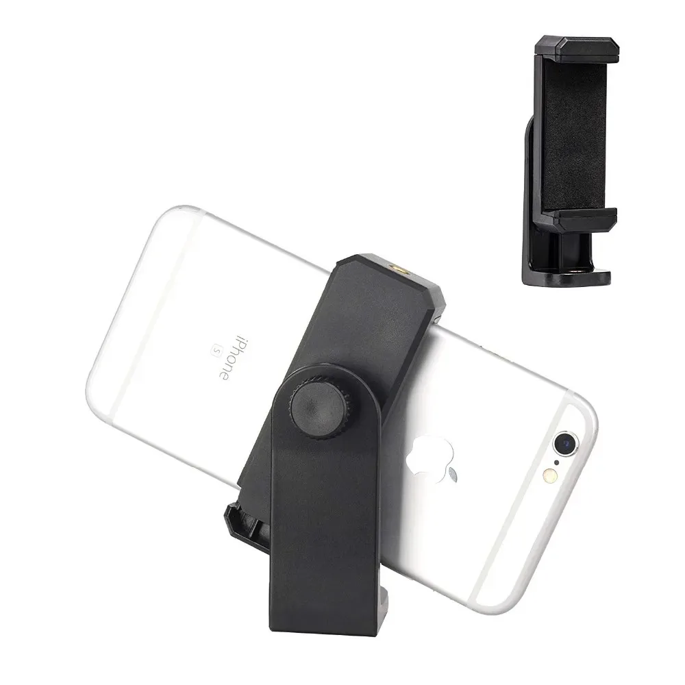 Tripod Mount Accessories Cell Phone Clip Holder Adapter Vertical 360 Stand with 1/4 Screw Hole Adjustable Clamp for Smart Phones