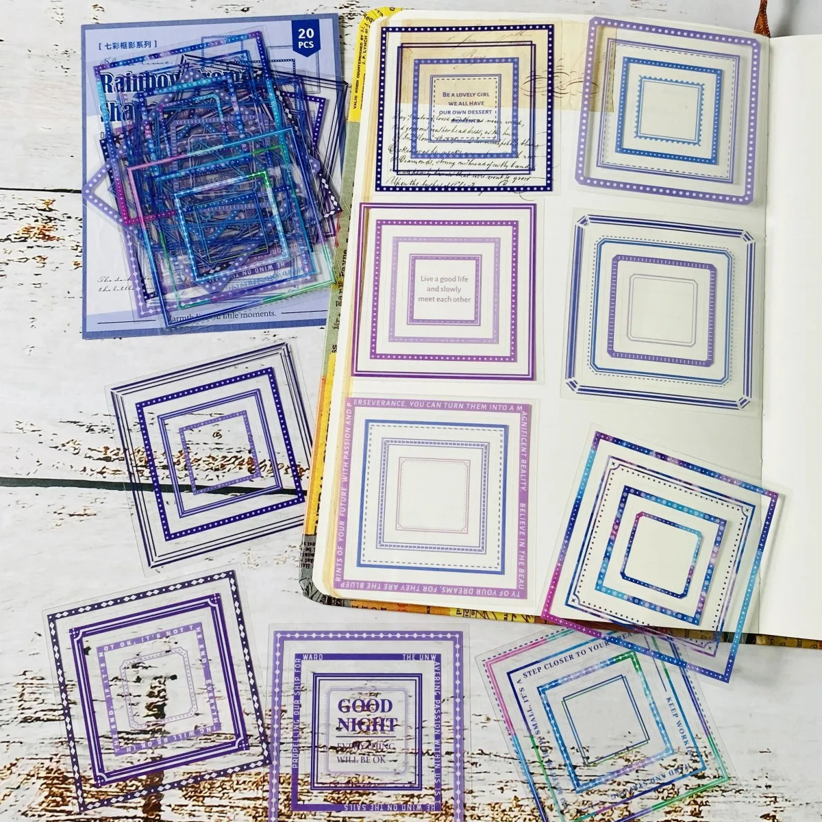 Journamm 20pcs Frame Decorative Stickers PET Self-Adhesive Stickers for Journals, Planners Scrapbook Embellishments Stickers