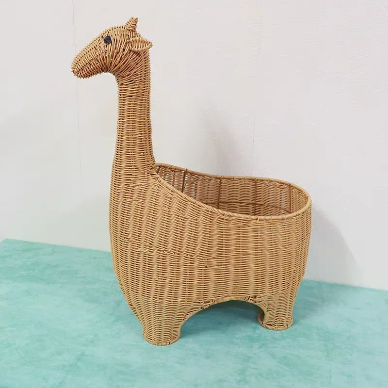 Pure Hand-woven Pppe Rattan Creative Cartoon Giraffe Storage Basket Household Snack Storage Basket