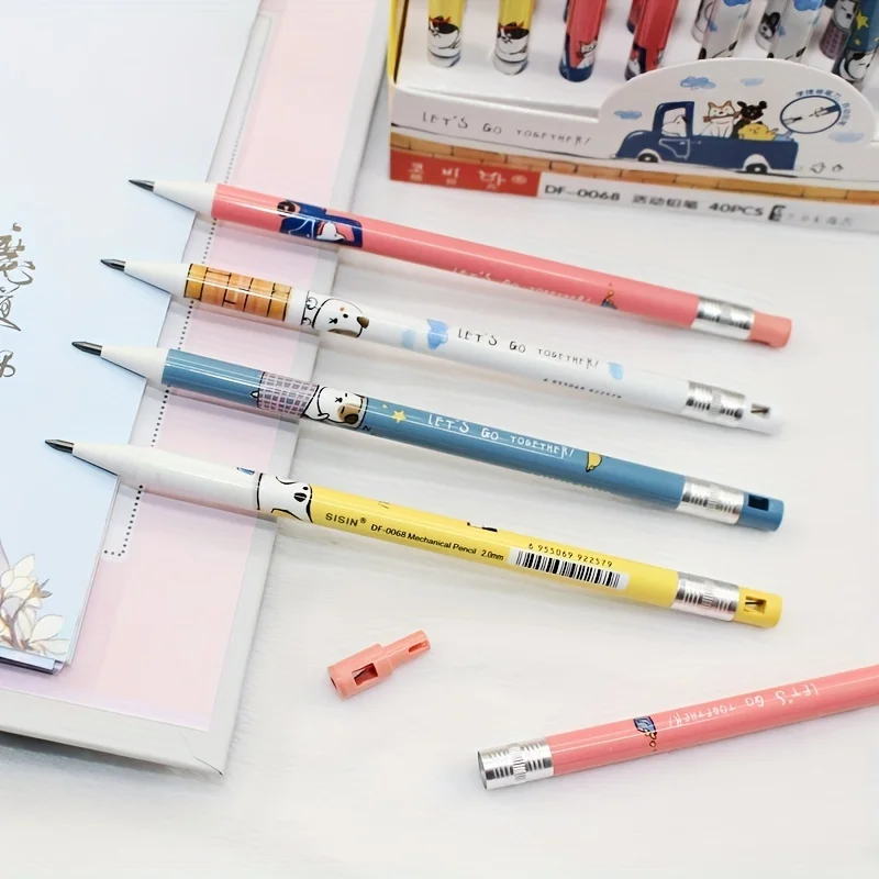 Creative Animals Cat Dog Mechanical Pencil Set With Pencil Sharpener 2.0mm 2B Automatic Pencil Lead Sketching Writing Supplies